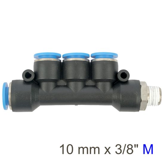 Pu Hose Fitting Manifold 4 X 10mm Port X 3/8"m